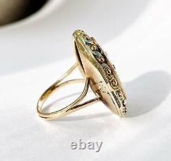 Antique Victorian 14K Gold Black Turquoise Enamel Rose Cut Diamond Star Ring 5.5
