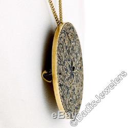Antique Victorian 14K Gold Detailed Floral Black Enamel Mourning Brooch Pendant