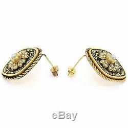 Antique Victorian 14K Gold Seed Pearl & Black Enamel Marquise Panel Earrings