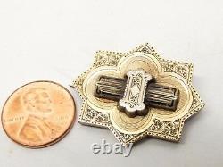 Antique Victorian 14K Gold Taille D'Epargne Black Enamel Brooch Pin Mourning