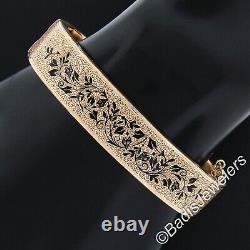 Antique Victorian 14k Gold Black Enamel Textured Wide Mourning Bangle Bracelet