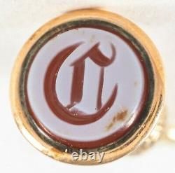 Antique Victorian 14k Gold Black Tracery Enamel Initial Seal Fob