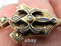 Antique Victorian 14k Gold Seed Pearl black enamel pendant