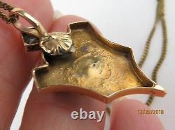 Antique Victorian 14k Gold Seed Pearl black enamel pendant