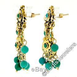 Antique Victorian 14k Gold Turquoise Black Enamel Chandelier Dangle Earrings
