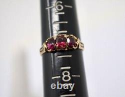 Antique Victorian 14k Solid Gold & Black Enamel Ruby Paste 3-Stone Ring sz. 7