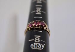 Antique Victorian 14k Solid Gold & Black Enamel Ruby Paste 3-Stone Ring sz. 7