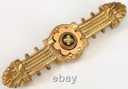 Antique Victorian 14k Yellow Gold Fill Black Enamel Bar Brooch Finely Chased