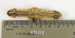 Antique Victorian 14k Yellow Gold Fill Black Enamel Bar Brooch Finely Chased