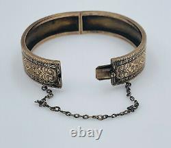 Antique Victorian 14k Yellow Gold Ornate Black Enamel Bangle Bracelet