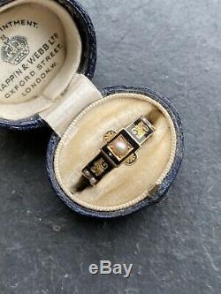 Antique Victorian 15ct Yellow Gold Pearl Black Enamel Hair Band Ring Mother