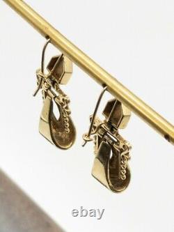 Antique Victorian 1870s Black Enamel 14k Yellow Gold Dangle Earrings MUSEUM RARE