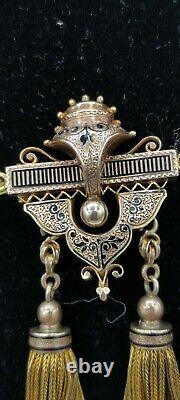 Antique Victorian 1880s Black Enamel 14k Yellow Gold 18 10k Necklace 28.8g