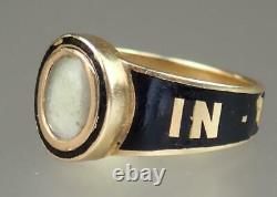 Antique Victorian 18K Gold Enamel Hair IN MEMORY OF MOTHER Mourning Ring Sz 6.5