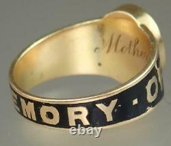 Antique Victorian 18K Gold Enamel Hair IN MEMORY OF MOTHER Mourning Ring Sz 6.5