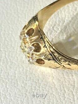 Antique Victorian 18K Yellow Gold Brilliant Diamond & Black Enamel Cluster Ring