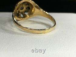 Antique Victorian 18K Yellow Gold Brilliant Diamond & Black Enamel Cluster Ring
