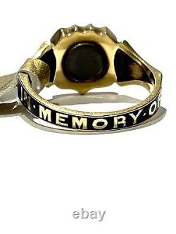 Antique Victorian 18ct Gold 1857 Seed Pearl Enamel locket back Memorial Ring