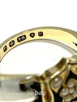 Antique Victorian 18ct Gold 1857 Seed Pearl Enamel locket back Memorial Ring