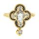 Antique Victorian 18k Gold Pear Rose Cut Diamond With Black Enamel Quatrefoil Ring