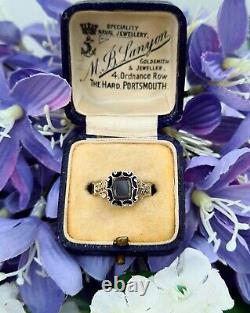 Antique Victorian 9ct Gold Black Enamel Glass Locket Mourning Hair Ring