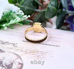 Antique Victorian 9ct Gold Black Enamel Glass Locket Mourning Hair Ring