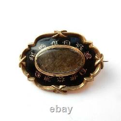 Antique Victorian 9ct Gold Black Enamel In Memory Of Mourning brooch
