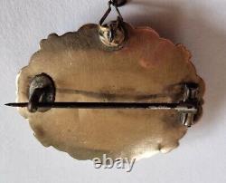 Antique Victorian Black Enamel Gold Mourning Brooch Lock Of Hair