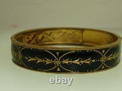Antique Victorian Black Enamel Hinged Bangle Mourning Bracelet Signed C. T