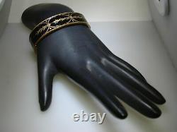 Antique Victorian Black Enamel Hinged Bangle Mourning Bracelet Signed C. T