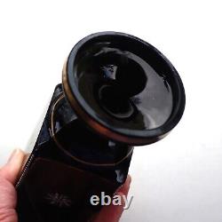 Antique Victorian Bohemian Black Glass Gilded Enamel Harrach Vase c1860