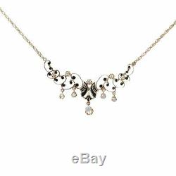 Antique Victorian Diamond Black Enamel Pendant Queen Necklace 14k Yellow Gold