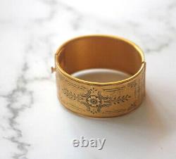 Antique Victorian Edwardian Gold Filled Black Enamel Hinged Bangle Bracelet