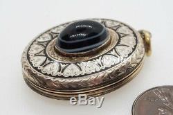 Antique Victorian English 9k Gold B&f Black & White Enamel Banded Agate Locket
