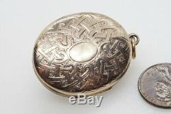 Antique Victorian English 9k Gold B&f Black & White Enamel Banded Agate Locket