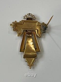 Antique Victorian Era Possibly Gold or Filled Cross Style Pendant w Black Enamel