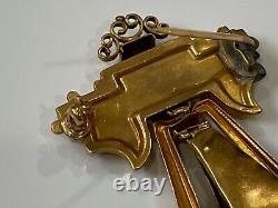 Antique Victorian Era Possibly Gold or Filled Cross Style Pendant w Black Enamel