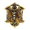 Antique Victorian Etched 18k Yellow Gold Black Enamel & Seed Pearl Brooch Pin