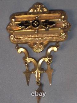 Antique Victorian Gold Filled Black Enamel Pin With Dangles