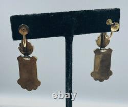 Antique Victorian Gold Filled Black Enamel Screw Back Dangle Earrings