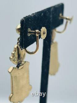 Antique Victorian Gold Filled Black Enamel Screw Back Dangle Earrings