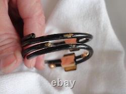 Antique Victorian Gold Filled Black Enamel Stone Hinge Bangle Bracelet Set 1879