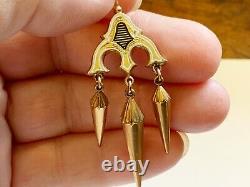 Antique Victorian Gold Filled Pierced Dangle Earrings with Black & White Enamel