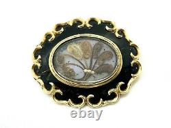 Antique Victorian Gold-Plated Black Enamel Hair'In Memory' Mourning Pin Brooch