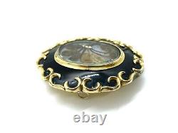 Antique Victorian Gold-Plated Black Enamel Hair'In Memory' Mourning Pin Brooch