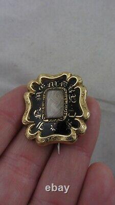 Antique Victorian Mourning Brooch 9ct Gold and Black Enamel Initials DH to back