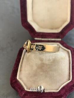 Antique Victorian Pearl and Diamond Black Enamel Ring in 18ct Gold