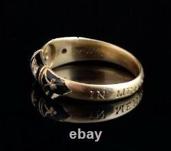 Antique Victorian diamond mourning ring, 18ct gold, black enamel
