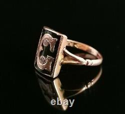 Antique Victorian mourning ring, initial C, 9ct Rose gold, black enamel
