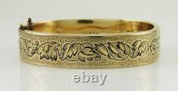 Antique c1870 Victorian 14K Yellow Gold & Black Enamel Engraved Bangle Bracelet